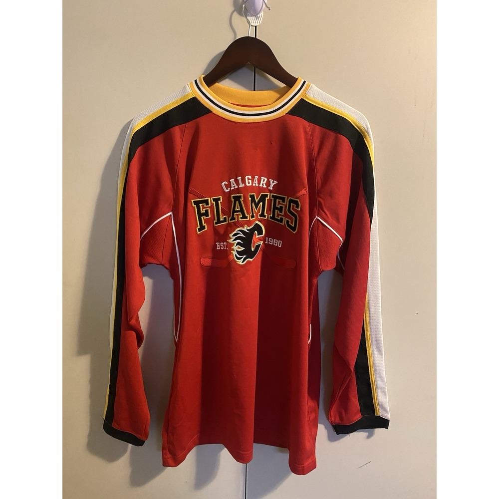 Vintage Calgary Flames NHL HG Brands Long Sleeve Jersey Shirt Red Mens Medium
